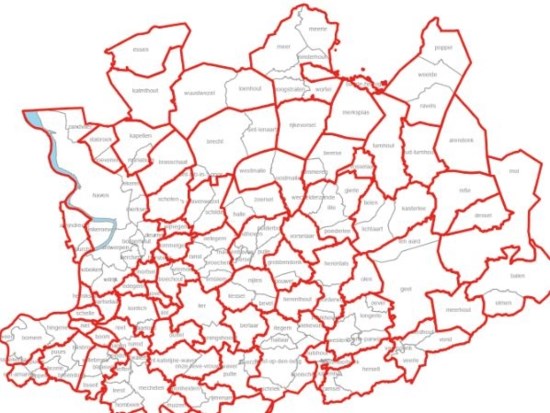 kaart gemeenten antwerpen KAART. Dit waren de Antwerpse gemeentegrenzen voor de grote 