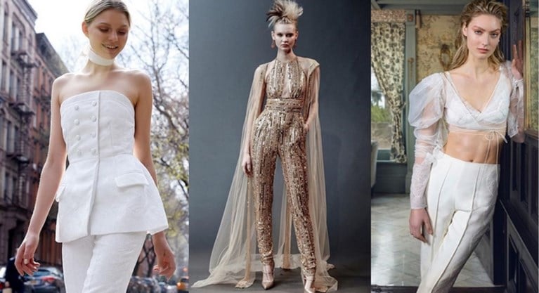 Broekpakken en diepe decolletés: de trends van de bruidsmodeweek in New York