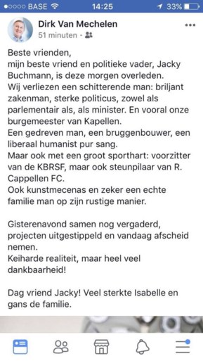 Oud-burgemeester van Kapellen Jacky Buchmann is overleden