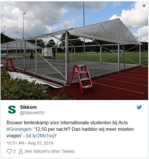 Buitenlandse studenten in Nederland verblijven noodgedwongen in tentenkamp