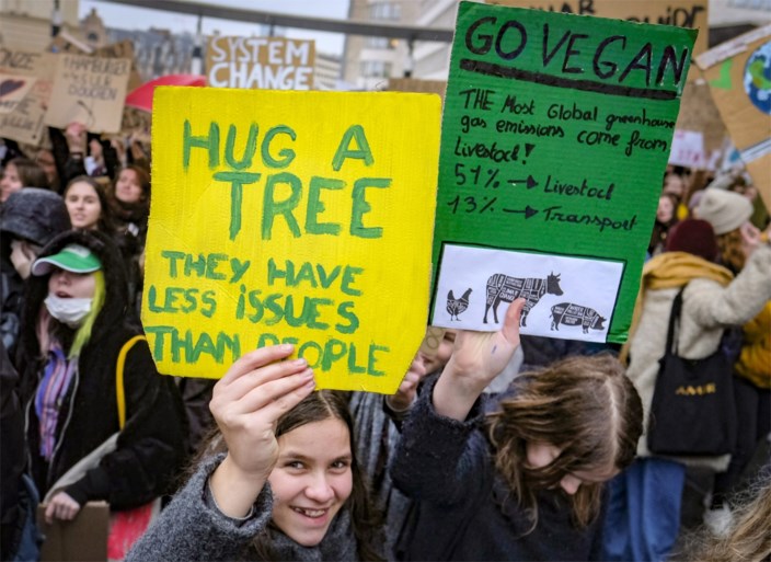12.500 jongeren in Brussel voor tweede klimaatmars, scholieren op bezoek bij schepenen Beels en Meeuws