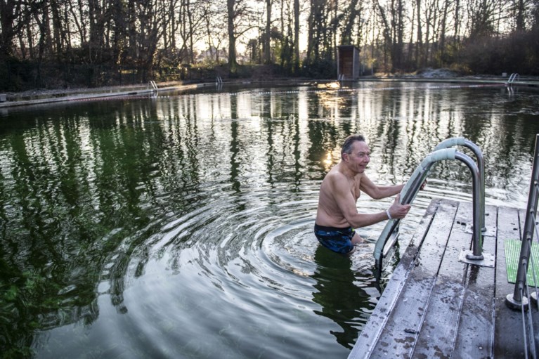 Moedige zwemmers nemen ijskoude duik in zwemvijver Boekenberg