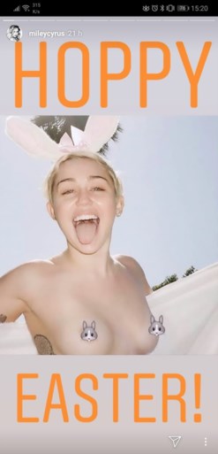 Miley Cyrus viert Pasen met nietsverhullende foto (en eentje uit de oude doos)