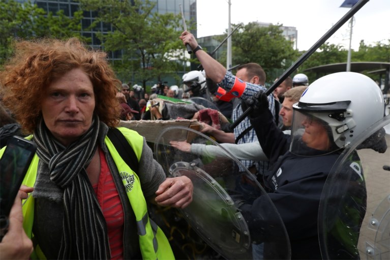 “Geweldloze” betoging van gele hesjes in Brussel loopt uit de hand: groep scheurt zich af en vernielt straatmeubilair