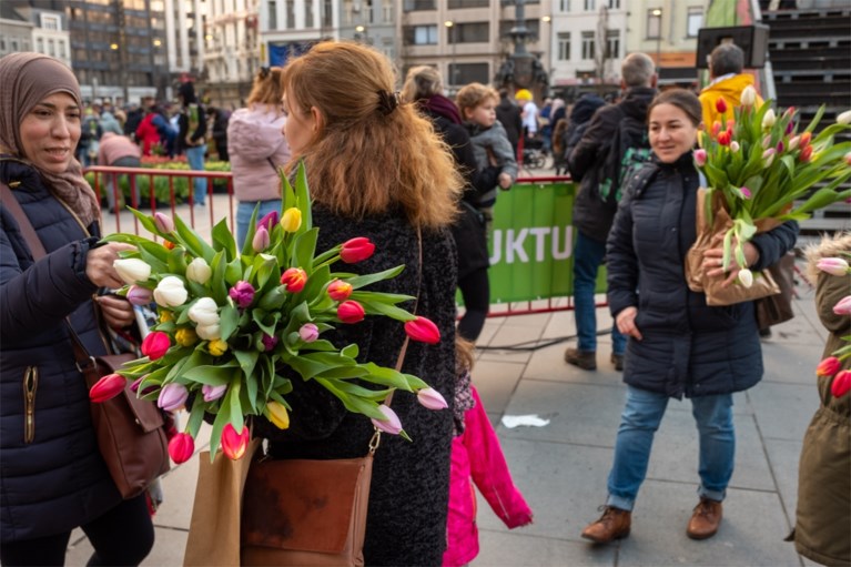 Grote tulpenpluk aan Centraal Station: 100.000 tulpen in amper drie uur allemaal weg