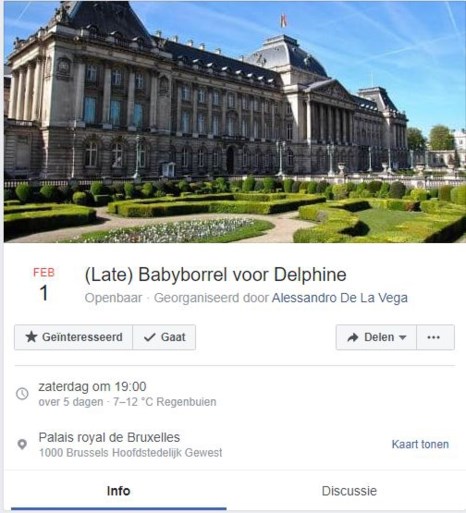 Late babyborrel voor Delphine Boël gaat viraal