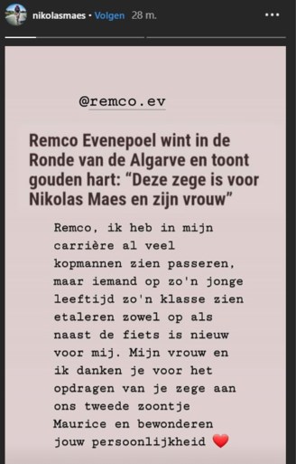 Nikolas Maes reageert op mooi gebaar van Remco Evenepoel: “Bedankt voor je klasse, en dat op zo’n jonge leeftijd”