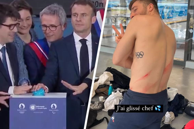 VIDEO.  Then the president comes to take a look… French diver awkwardly slips in front of Emmanuel Macron during the unveiling of the new swimming pool