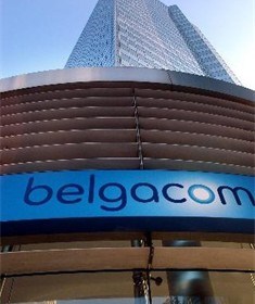 Telindus-personeel betoogt aan hoofdzetel in Brussel